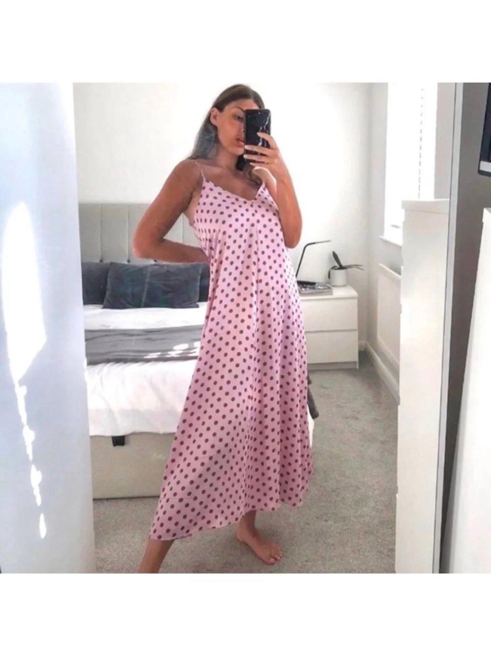 ZARA Pink Polka Dot Slip Midi Dress SIZE M NWT - Picture 3 of 5